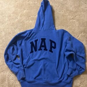 GAP Blue Hoodie with Navy 'NAP' Lettering